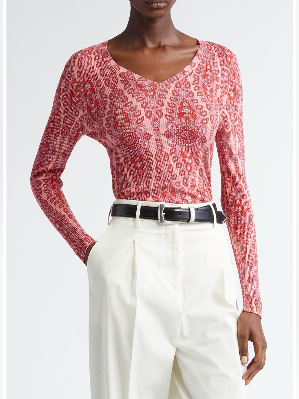 NWT Etro Paisley Rib Sweater in Pink Red Size 38/US 6